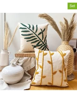 2-delige Set: Kussenhoezen "Nature" Wit/mosterdgeel/groen Wit - (L)43 X (B)43 Cm