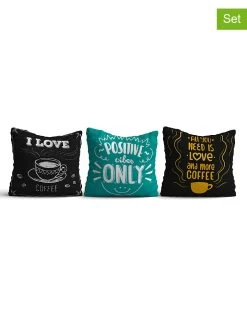 3-delige Set: Kussenhoezen Zwart/turquoise - (L)43 X (B)43 Cm