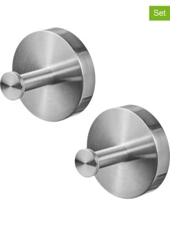 2-delige Set: Roestvrijstalen Handdoekhaken Zilverkleurig - Ø 5 Cm