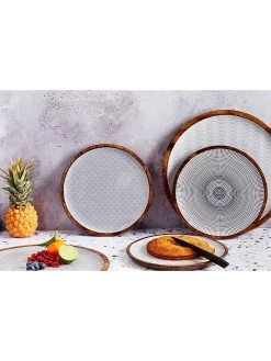 BJÖRN Serveerbord "Eclipse Flower" Naturel/grijs - Ø 30 Cm -Home Uitgebreid Winkel bjorn serveerbord eclipse flower naturel grijs o 30 cm 4