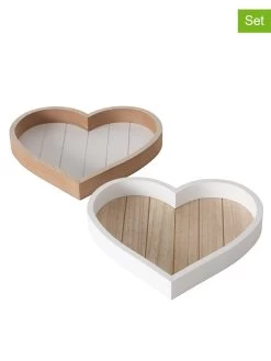 2-delige Set: Dienbladen "Hart" Wit/naturel - (B)24 Cm