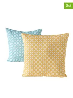 2-delige Set: Kussen "Goma" Lichtblauw/geel - (L)45 X (B)45 Cm