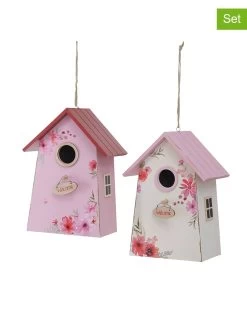 2-delige Set: Vogelhuisjes "Rosella" Lichtroze/wit - (B)15 X (H)21 X (D)12 Cm