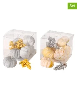 2x 9-delige Set: Decoratieve Figuren Grijs/geel - (B)6 X (H)7 Cm