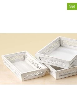 3-delige Set: Dienbladen "Romantic" Wit