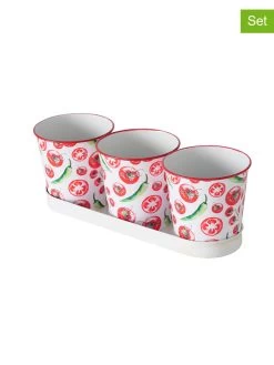4-delige Bloempottenset "Tomato" Wit/rood - (B)30 X (H)10 Cm