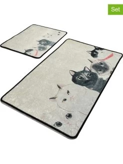 2-delige Set: Badmatten "Angry Cats" Crème/grijs