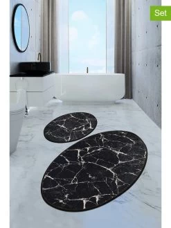 2-delige Set: Badmatten "Marble" Zwart