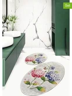 2-delige Set: Badmatten "Ortanca" Grijs/meerkleurig