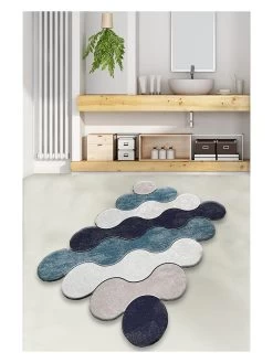 Badmat "Circle" Donkerblauw/blauw/crème