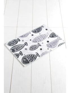 Badmat "Fish" Grijs/wit -Home Uitgebreid Winkel colorful cotton badmat fish grijs wit 4