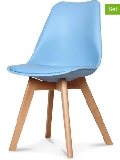 2-delige Set: Eetkamerstoelen "Scandinavië" Lichtblauw - (H)83 Cm