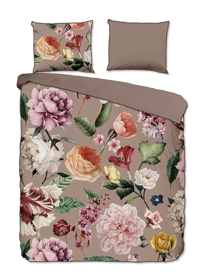 Satijnen Beddengoedset "Fiori" Taupe 4 Satijnen Beddengoedset "Fiori" Taupe - Afbeelding 2