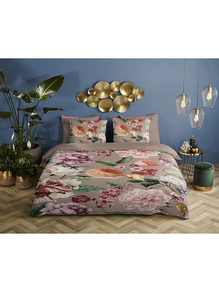 Satijnen Beddengoedset "Fiori" Taupe 5 Satijnen Beddengoedset "Fiori" Taupe - Afbeelding 3