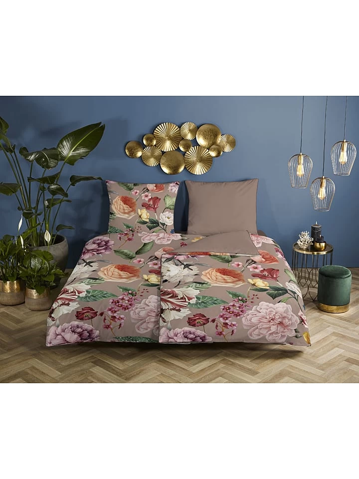 Satijnen Beddengoedset "Fiori" Taupe 6 Satijnen Beddengoedset "Fiori" Taupe - Afbeelding 4