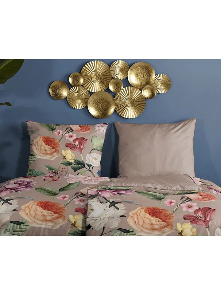 Satijnen Beddengoedset "Fiori" Taupe 7 Satijnen Beddengoedset "Fiori" Taupe - Afbeelding 5