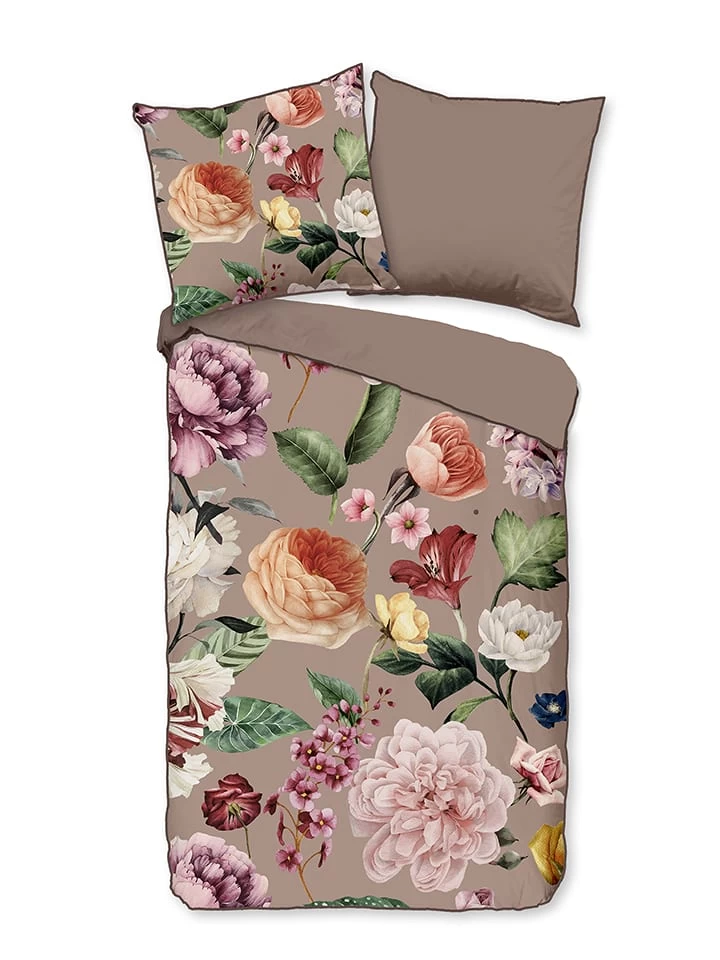 Satijnen Beddengoedset "Fiori" Taupe 3 Satijnen Beddengoedset "Fiori" Taupe