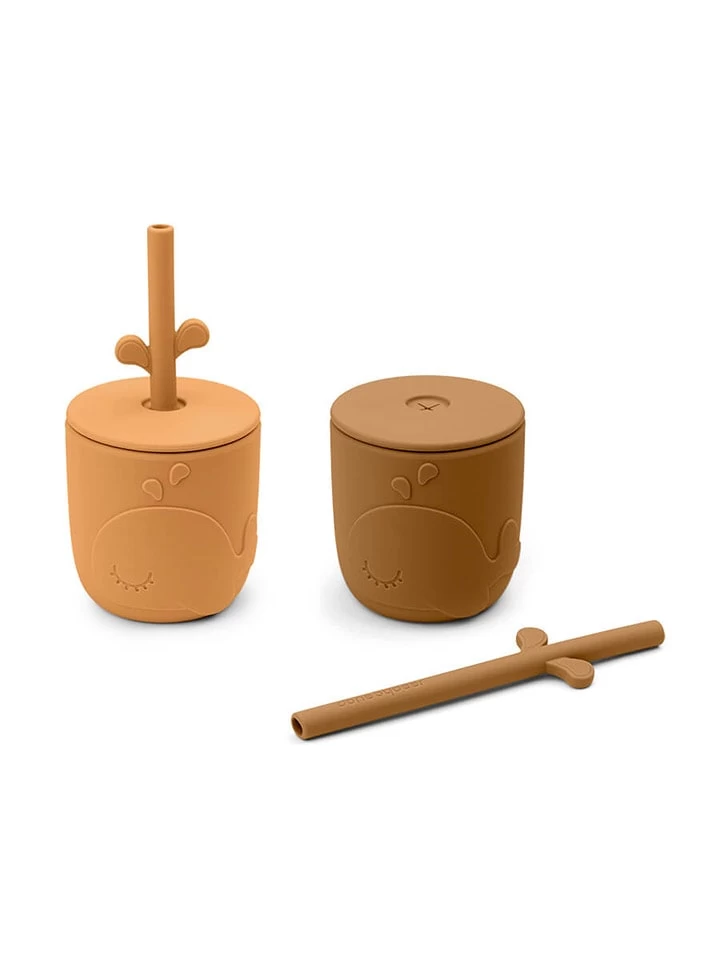 Done By Deer 2-delige Set: Bekers Met Rietje "Wally" Lichtbruin - Vanaf 12 Maanden 4 Done By Deer 2-delige Set: Bekers Met Rietje "Wally" Lichtbruin - Vanaf 12 Maanden - Afbeelding 2