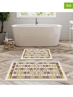 2-delige Set: Badmatten Crème/meerkleurig