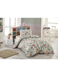 Beddengoedset "Sandiego" Turquoise/lichtroze