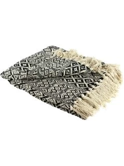 Katoenen Plaid Zwart/crème - (L)150 X (B)120 Cm -Home Uitgebreid Winkel ethnical life katoenen plaid zwart creme l 150 x b 120 cm 1