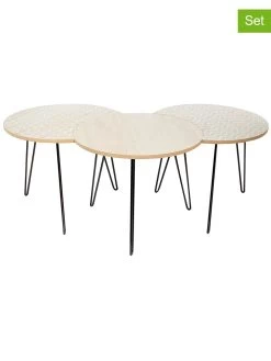 Set Van Drie Bijzettafels Lichtbruin/wit