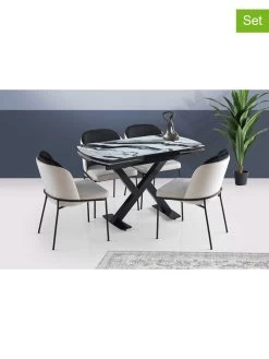 2-delige Set: Eetkamerstoelen Zwart/crème - (B)54 X (H)86 X (D)55 Cm