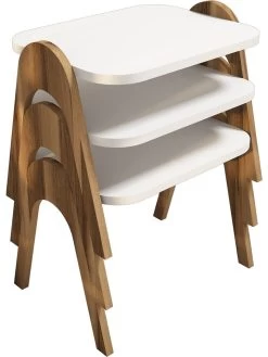 Set Van Drie Tafels "Paris" Wit/walnootkleurig - (B)49 X (H)42 X (D)35,5 Cm -Home Uitgebreid Winkel evila set van drie tafels paris wit walnootkleurig b 49 x h 42 x d 35 5 cm 2