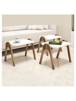 Set Van Drie Tafels "Paris" Wit/walnootkleurig - (B)49 X (H)42 X (D)35,5 Cm