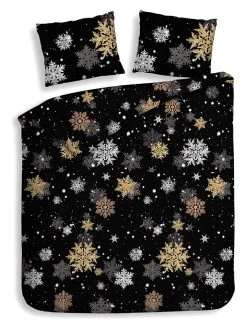 Flanellen Beddengoedset "Avrem" Zwart/goudkleurig/zilverkleurig