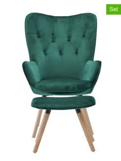 2-delige Set: Fauteuil Met Hocker Groen