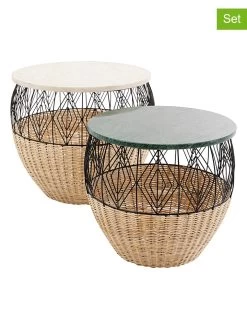 2-delige Set: Bijzettafels "Esha" Crème/grijs/lichtbruin