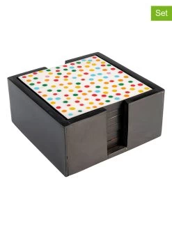 7-delige Set: Onderzetters "Artistic" Zwart/meerkleurig - (B)12 X (D)12 Cm