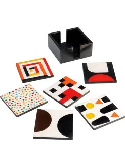7-delige Set: Onderzetters "Artistic" Zwart/meerkleurig - (B)12 X (D)12 Cm -Home Uitgebreid Winkel kare 7 delige set onderzetters artistic zwart meerkleurig b 12 x d 12 cm 3