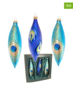 3-delige Set: Kerstballen Blauw/goudkleurig