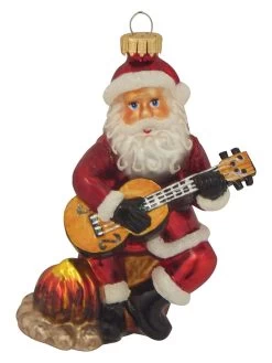 Kerstboomversiering "Kerstman Speelt Gitaar" Rood - (L)11 Cm
