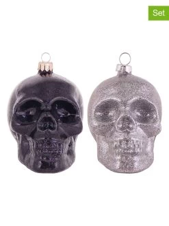 Kerstboomversiering "Skull" Zwart/zilverkleurig - 2 Stuks