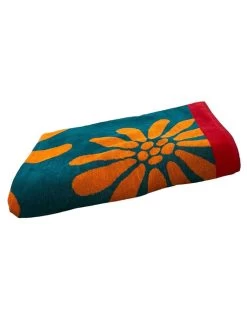 Strandlaken "Mesta - Daisies" Lichtblauw/oranje - (L)180 X (B)140 Cm -Home Uitgebreid Winkel le comptoir de la plage strandlaken mesta daisies lichtblauw oranje l 180 x b 140 cm 2
