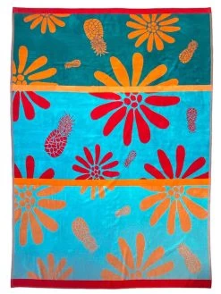 Strandlaken "Mesta - Daisies" Lichtblauw/oranje - (L)180 X (B)140 Cm