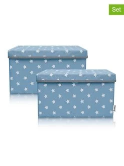 2-delige Set: Opbergboxen "Sterren" Turquoise - (B)37 X (H)21 X (D)25 Cm