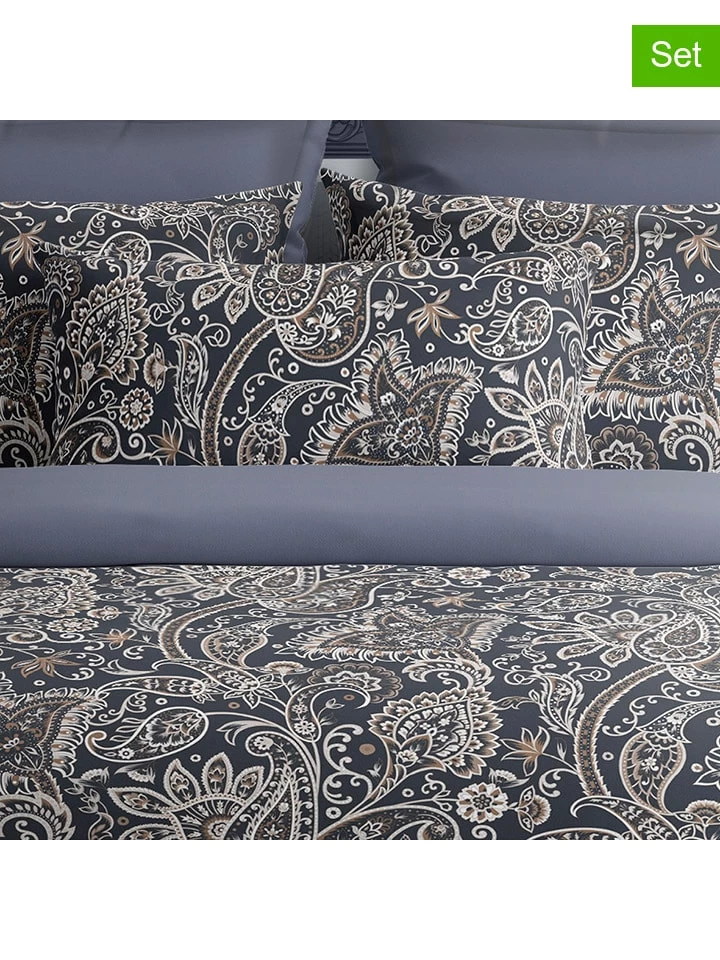 2-delige Set: Satijnen Kussenslopen "Indienne" Grijs/taupe 3 2-delige Set: Satijnen Kussenslopen "Indienne" Grijs/taupe