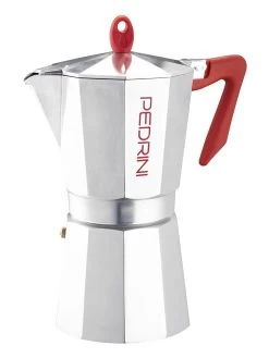 Espressokoker "Cafetiera" Zilverkleurig/rood - 12 Koppen