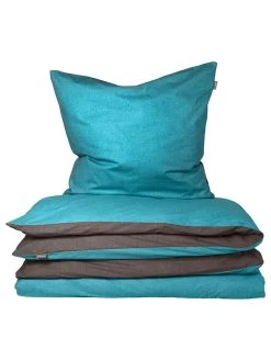 Schiesser Renforcé Beddengoedset "Double Face" Petrol/antraciet