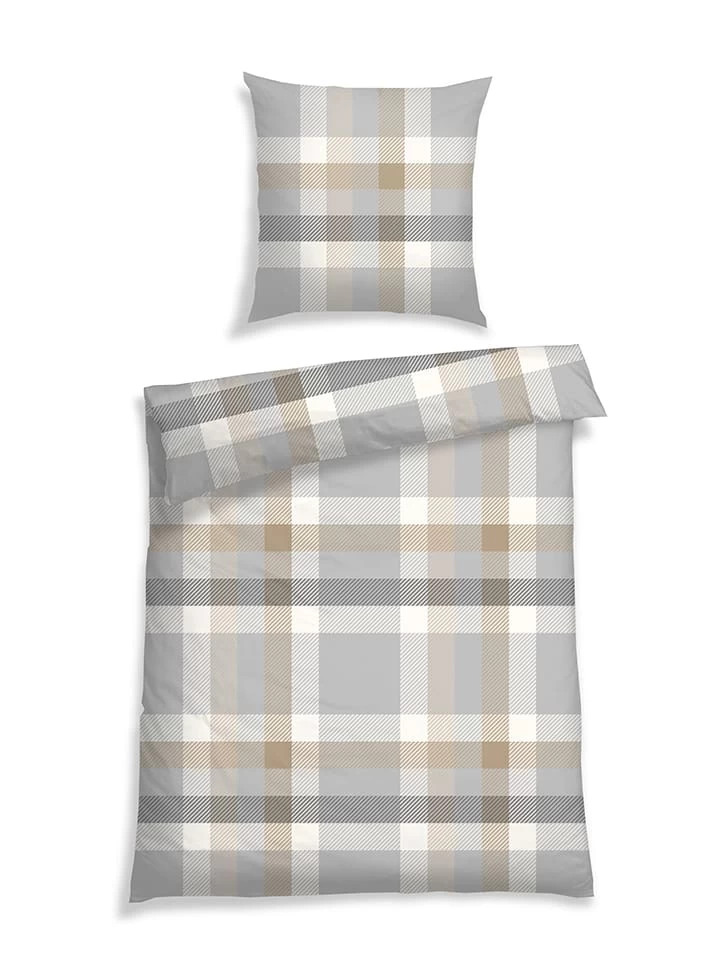 Schiesser Renforcé Beddengoedset "Kris" Beige/grijs 4 Schiesser Renforcé Beddengoedset "Kris" Beige/grijs - Afbeelding 2