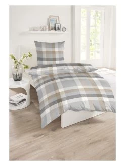 Schiesser Renforcé Beddengoedset "Kris" Beige/grijs