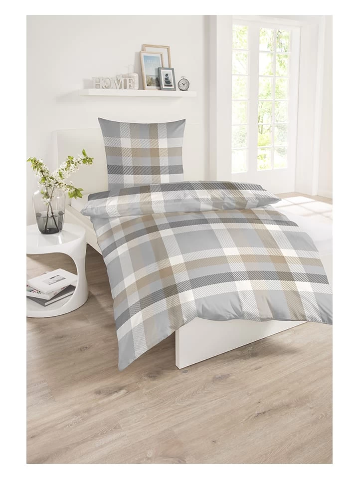 Schiesser Renforcé Beddengoedset "Kris" Beige/grijs 3 Schiesser Renforcé Beddengoedset "Kris" Beige/grijs