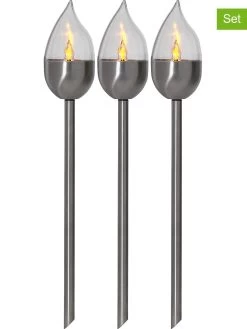 Star Trading 3-delige Set: Roestvrijstalen Ledsolartuinstekers "Olympus" - (H)40 Cm