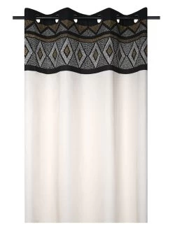 Ringgordijn "Ethnograf" Wit/zwart - (L)260 X (B)140 Cm -Home Uitgebreid Winkel stof france ringgordijn ethnograf wit zwart l 260 x b 140 cm 1