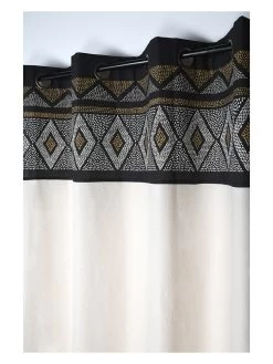 Ringgordijn "Ethnograf" Wit/zwart - (L)260 X (B)140 Cm -Home Uitgebreid Winkel stof france ringgordijn ethnograf wit zwart l 260 x b 140 cm 2