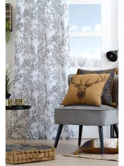 Ringgordijn "Goldy" Wit/grijs - (L)260 X (B)135 Cm -Home Uitgebreid Winkel stof france ringgordijn goldy wit grijs l 260 x b 135 cm 2